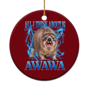 Funny Hyrax Meme Ceramic Ornament All I Think About Is Awawa Meme 90s Bootleg Vintage Graphic