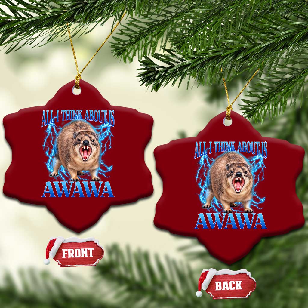 Funny Hyrax Meme Ceramic Ornament All I Think About Is Awawa Meme 90s Bootleg Vintage Graphic
