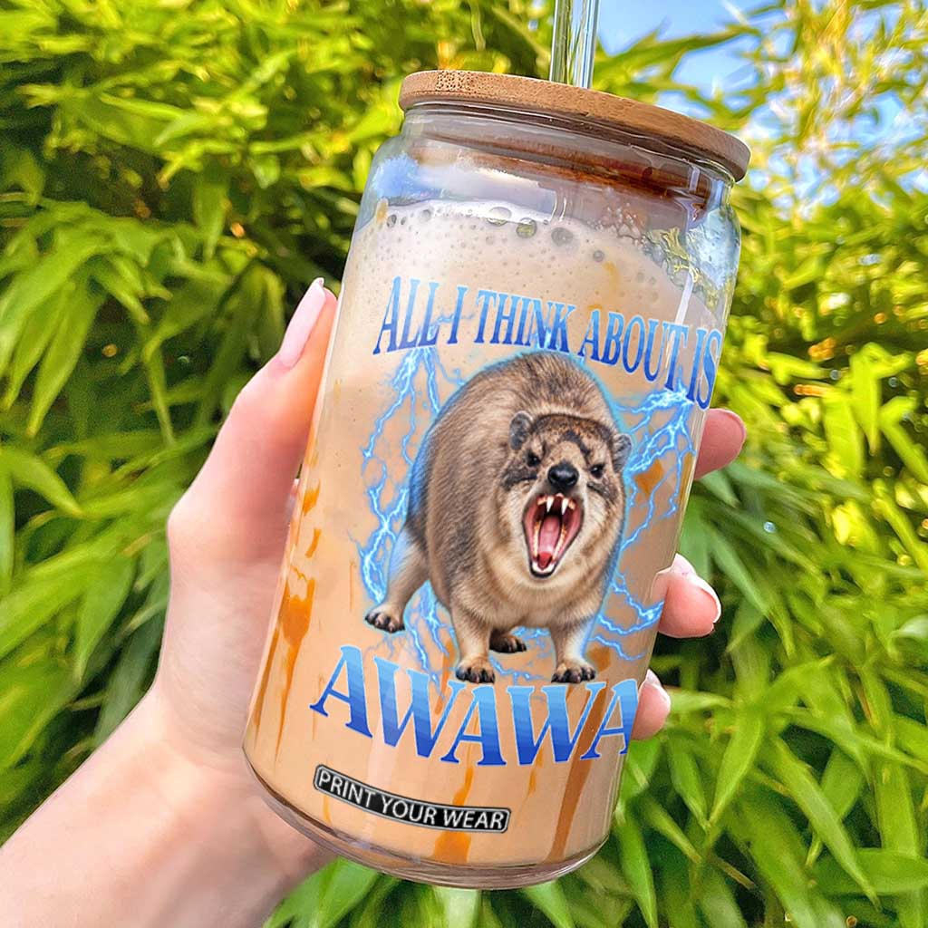 Funny Hyrax Meme Glass Can All I Think About Is Awawa Meme 90s Bootleg Vintage Graphic