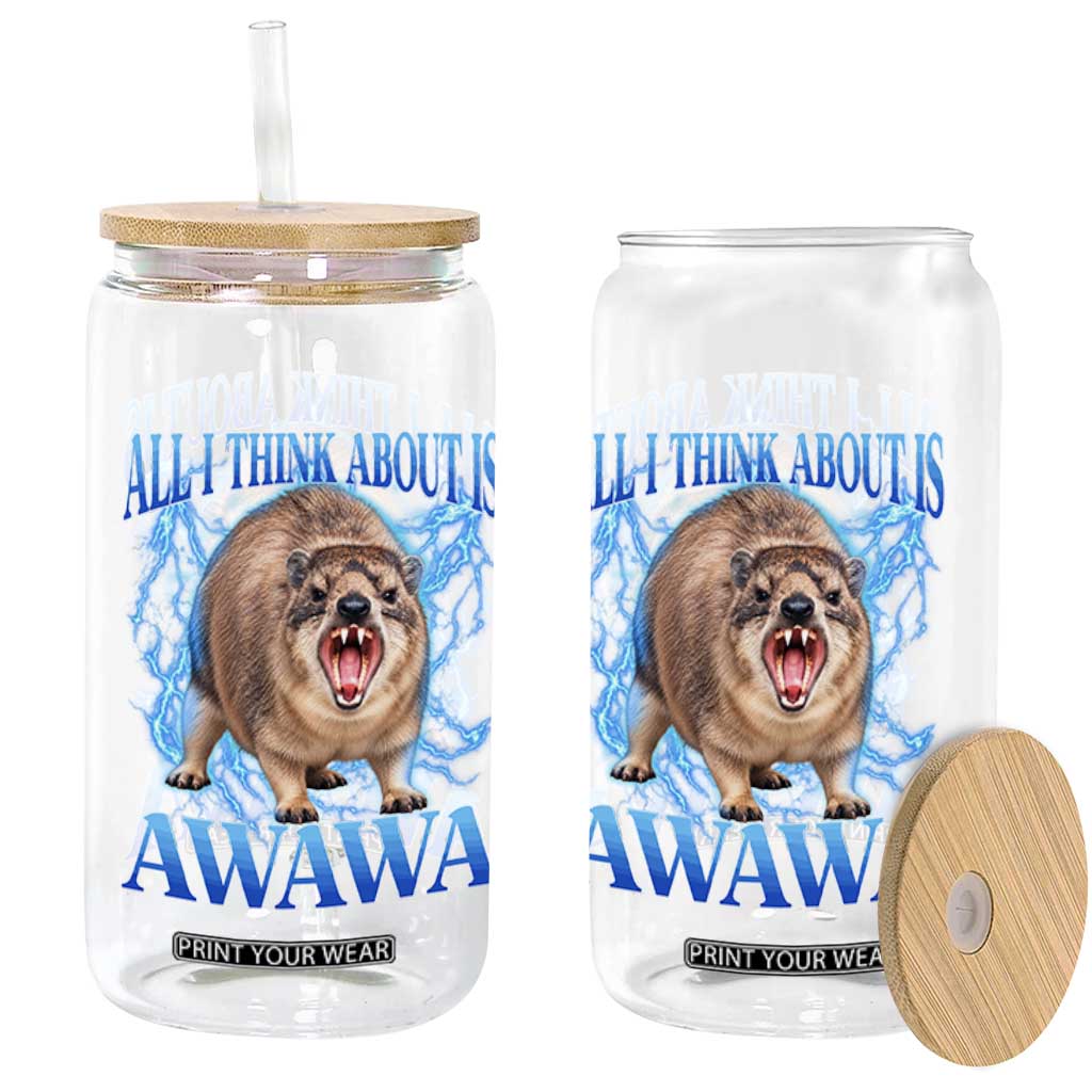 Funny Hyrax Meme Glass Can All I Think About Is Awawa Meme 90s Bootleg Vintage Graphic