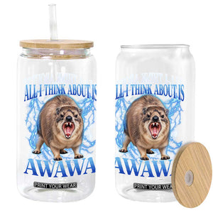 Funny Hyrax Meme Glass Can All I Think About Is Awawa Meme 90s Bootleg Vintage Graphic