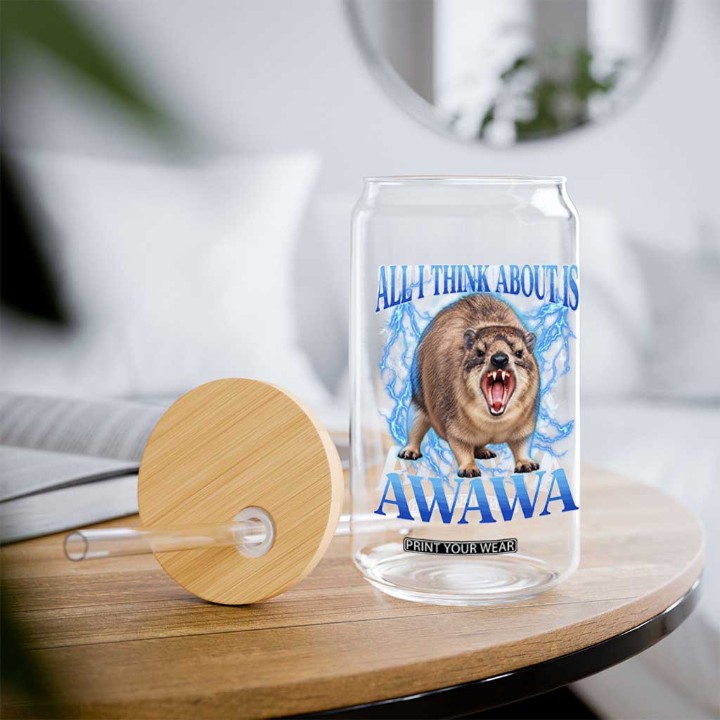 Funny Hyrax Meme Glass Can All I Think About Is Awawa Meme 90s Bootleg Vintage Graphic