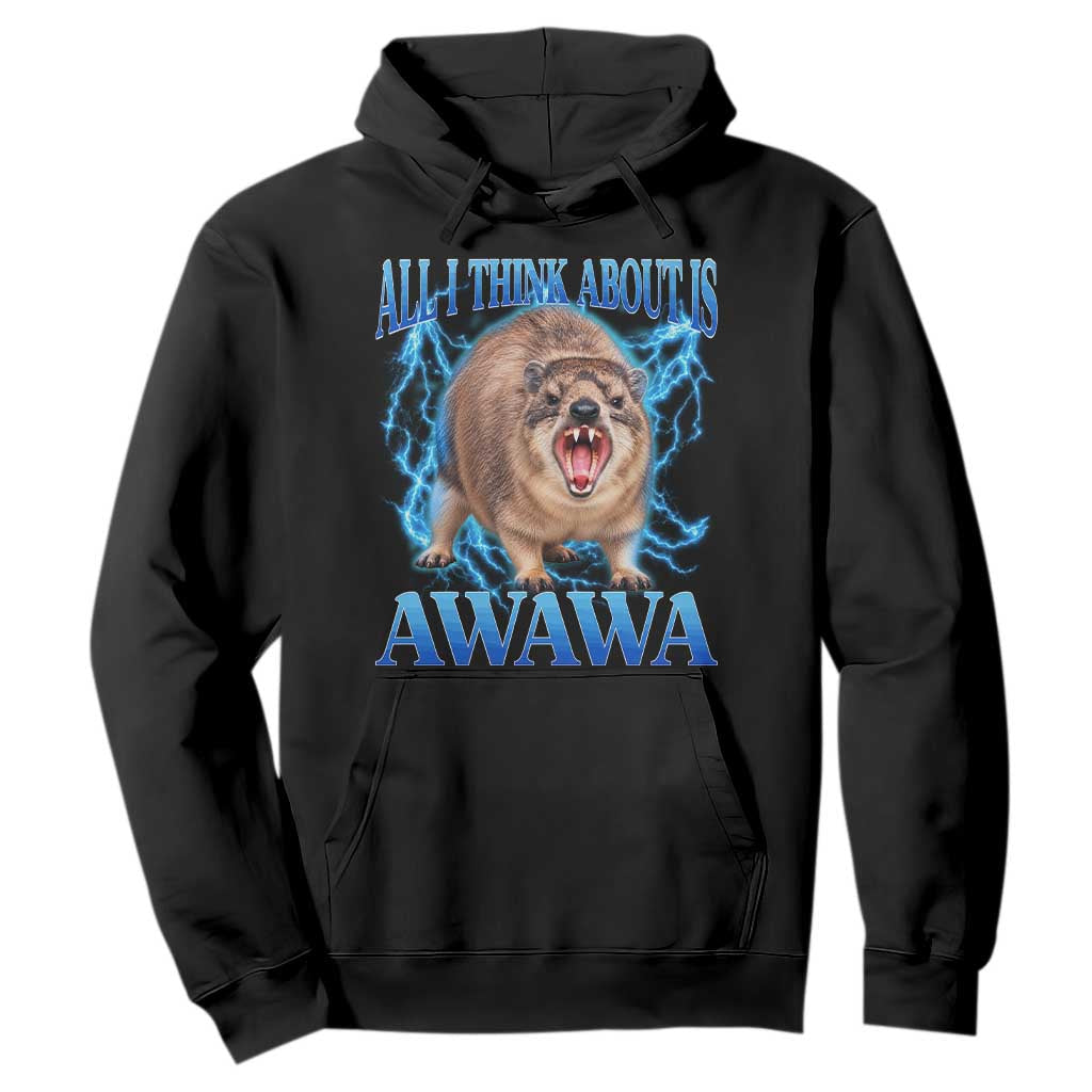 Funny Hyrax Meme Hoodie All I Think About Is Awawa Meme 90s Bootleg Vintage Graphic