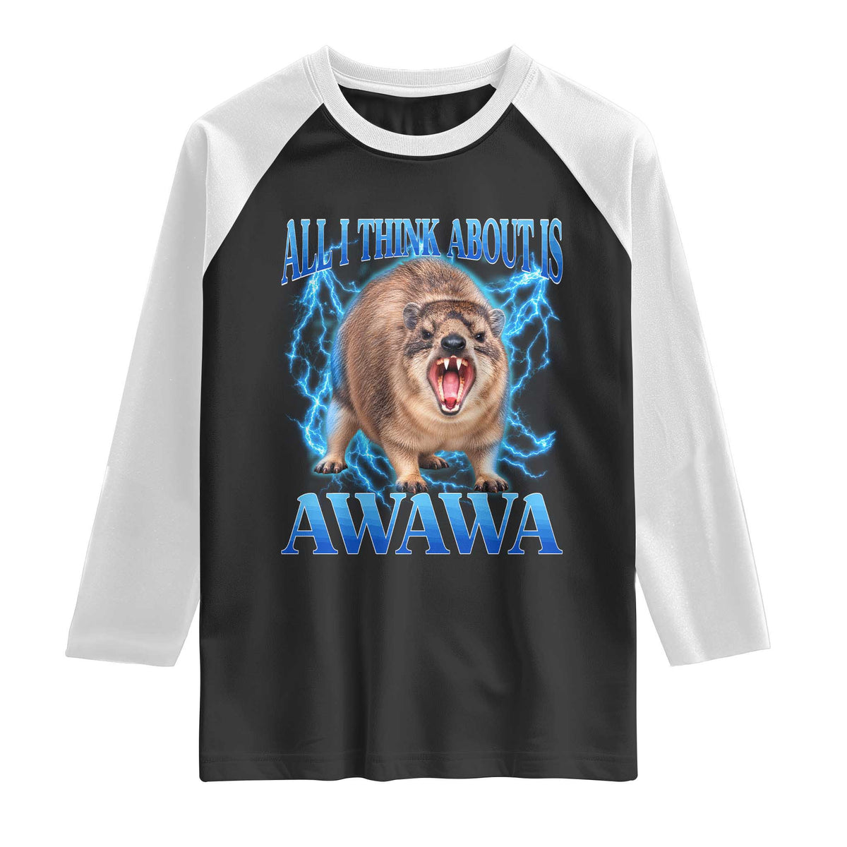 Funny Hyrax Meme Raglan Shirt All I Think About Is Awawa Meme 90s Bootleg Vintage Graphic