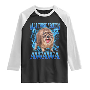 Funny Hyrax Meme Raglan Shirt All I Think About Is Awawa Meme 90s Bootleg Vintage Graphic