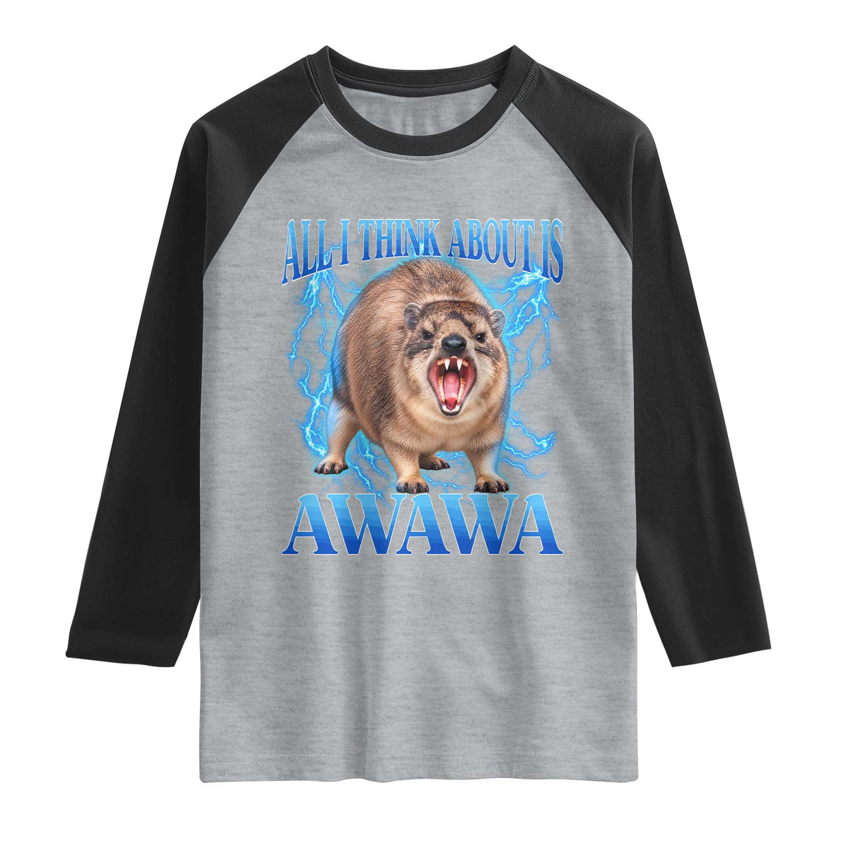 Funny Hyrax Meme Raglan Shirt All I Think About Is Awawa Meme 90s Bootleg Vintage Graphic