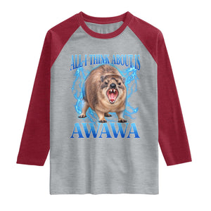 Funny Hyrax Meme Raglan Shirt All I Think About Is Awawa Meme 90s Bootleg Vintage Graphic