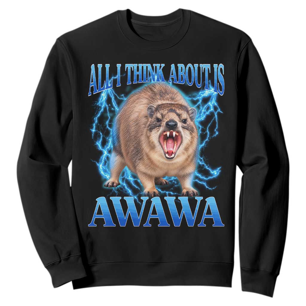 Funny Hyrax Meme Sweatshirt All I Think About Is Awawa Meme 90s Bootleg Vintage Graphic