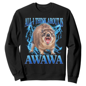 Funny Hyrax Meme Sweatshirt All I Think About Is Awawa Meme 90s Bootleg Vintage Graphic