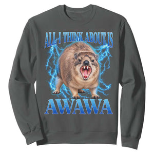 Funny Hyrax Meme Sweatshirt All I Think About Is Awawa Meme 90s Bootleg Vintage Graphic