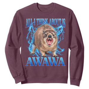 Funny Hyrax Meme Sweatshirt All I Think About Is Awawa Meme 90s Bootleg Vintage Graphic