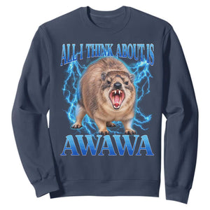 Funny Hyrax Meme Sweatshirt All I Think About Is Awawa Meme 90s Bootleg Vintage Graphic