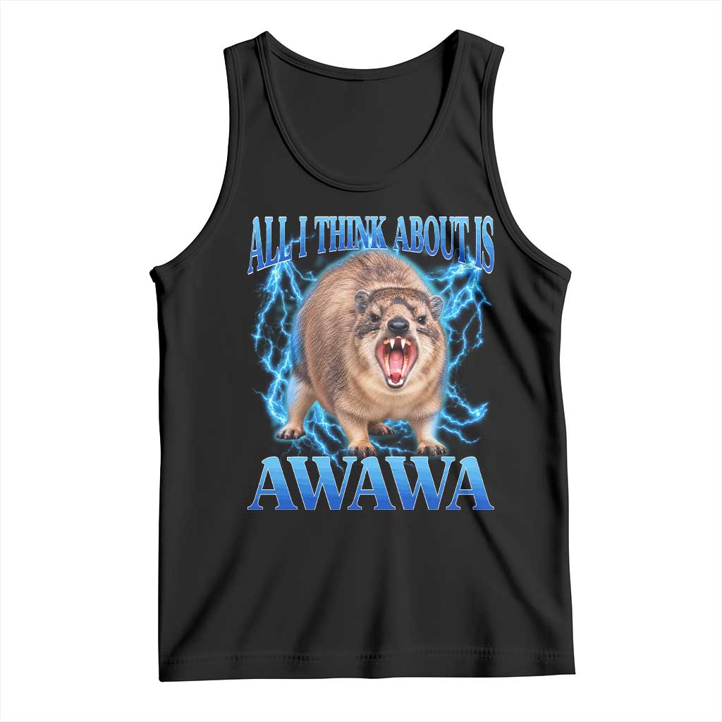 Funny Hyrax Meme Tank Top All I Think About Is Awawa Meme 90s Bootleg Vintage Graphic