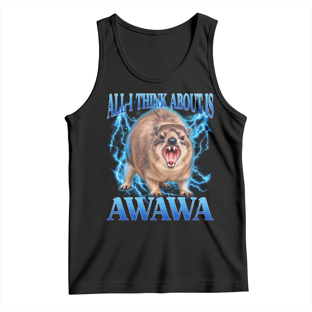 Funny Hyrax Meme Tank Top All I Think About Is Awawa Meme 90s Bootleg Vintage Graphic