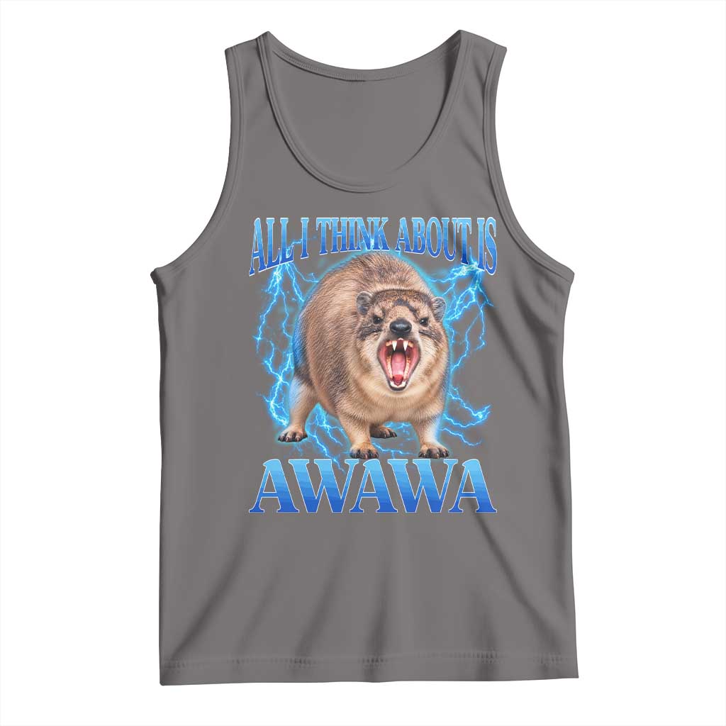 Funny Hyrax Meme Tank Top All I Think About Is Awawa Meme 90s Bootleg Vintage Graphic