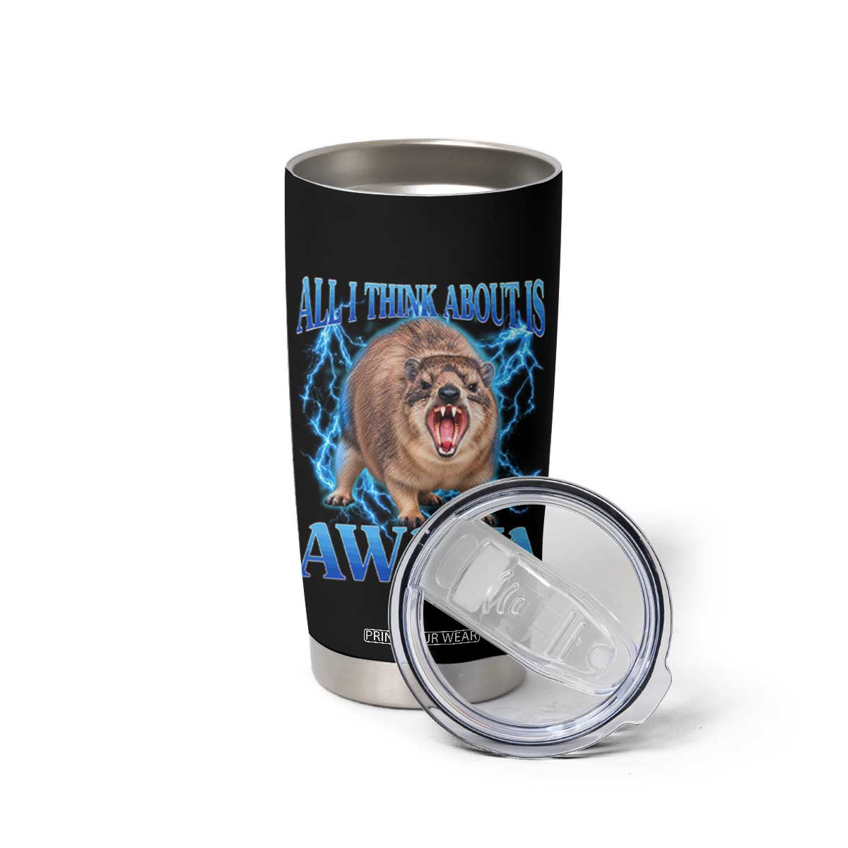 Funny Hyrax Meme Tumbler Cup All I Think About Is Awawa Meme 90s Bootleg Vintage Graphic