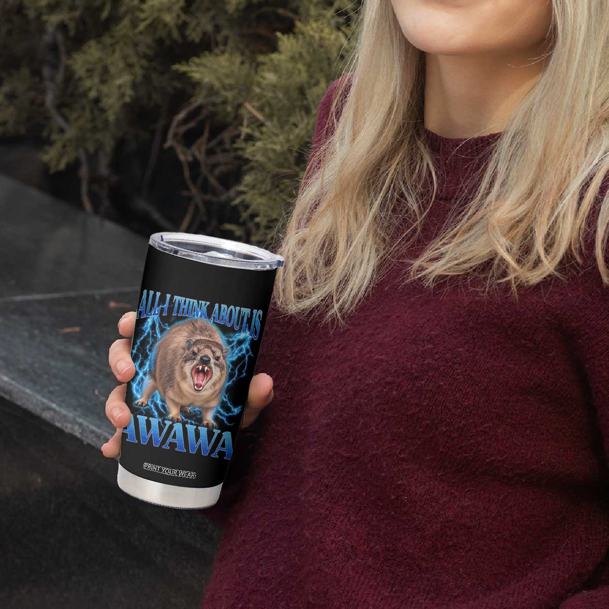 Funny Hyrax Meme Tumbler Cup All I Think About Is Awawa Meme 90s Bootleg Vintage Graphic