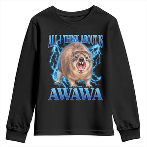 Funny Hyrax Meme Youth Sweatshirt All I Think About Is Awawa Meme 90s Bootleg Vintage Graphic