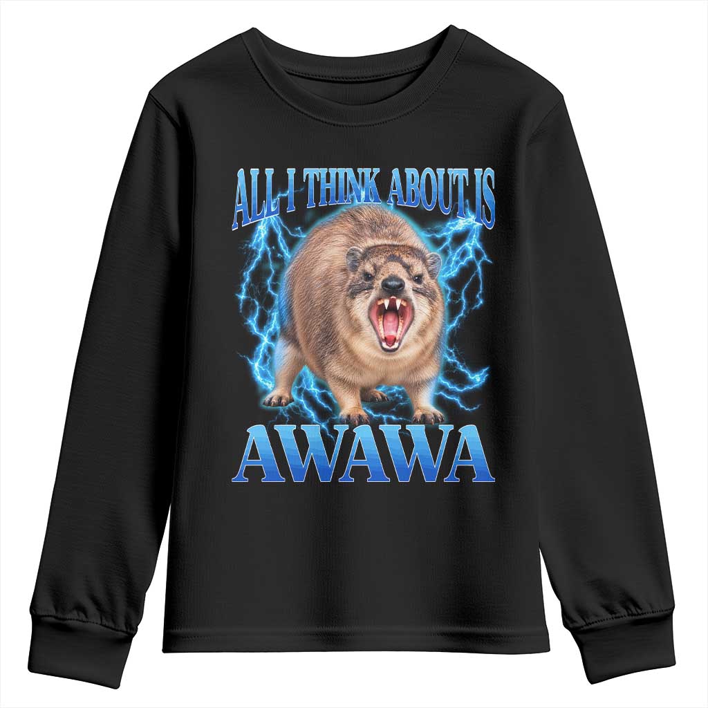 Funny Hyrax Meme Youth Sweatshirt All I Think About Is Awawa Meme 90s Bootleg Vintage Graphic