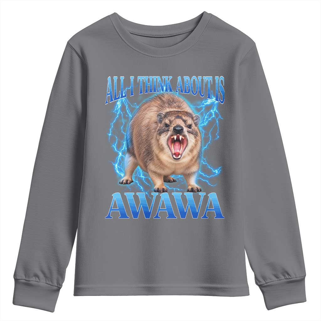 Funny Hyrax Meme Youth Sweatshirt All I Think About Is Awawa Meme 90s Bootleg Vintage Graphic
