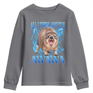 Funny Hyrax Meme Youth Sweatshirt All I Think About Is Awawa Meme 90s Bootleg Vintage Graphic