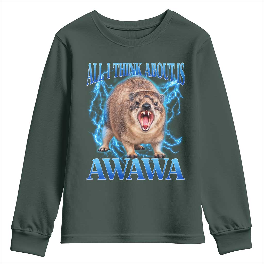 Funny Hyrax Meme Youth Sweatshirt All I Think About Is Awawa Meme 90s Bootleg Vintage Graphic