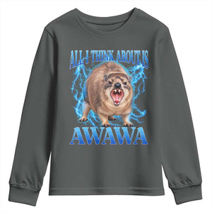 Funny Hyrax Meme Youth Sweatshirt All I Think About Is Awawa Meme 90s Bootleg Vintage Graphic