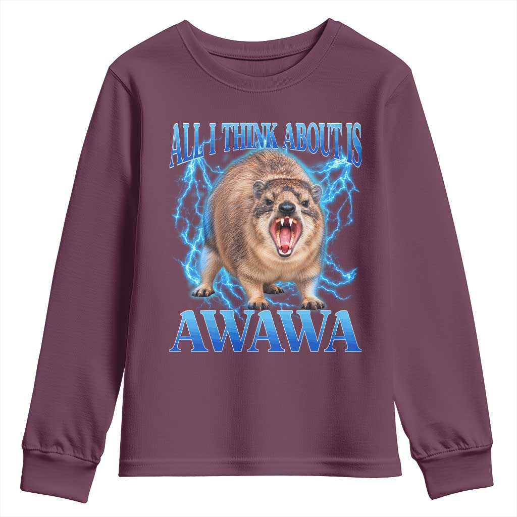 Funny Hyrax Meme Youth Sweatshirt All I Think About Is Awawa Meme 90s Bootleg Vintage Graphic