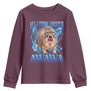 Funny Hyrax Meme Youth Sweatshirt All I Think About Is Awawa Meme 90s Bootleg Vintage Graphic