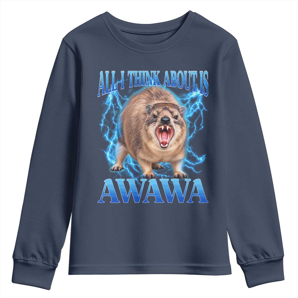 Funny Hyrax Meme Youth Sweatshirt All I Think About Is Awawa Meme 90s Bootleg Vintage Graphic
