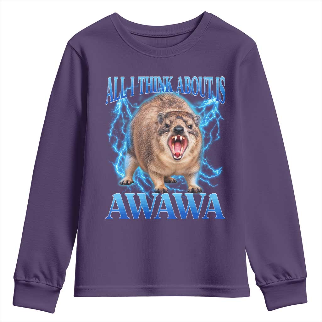 Funny Hyrax Meme Youth Sweatshirt All I Think About Is Awawa Meme 90s Bootleg Vintage Graphic