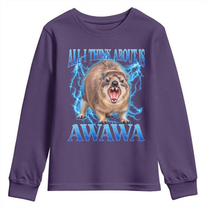 Funny Hyrax Meme Youth Sweatshirt All I Think About Is Awawa Meme 90s Bootleg Vintage Graphic