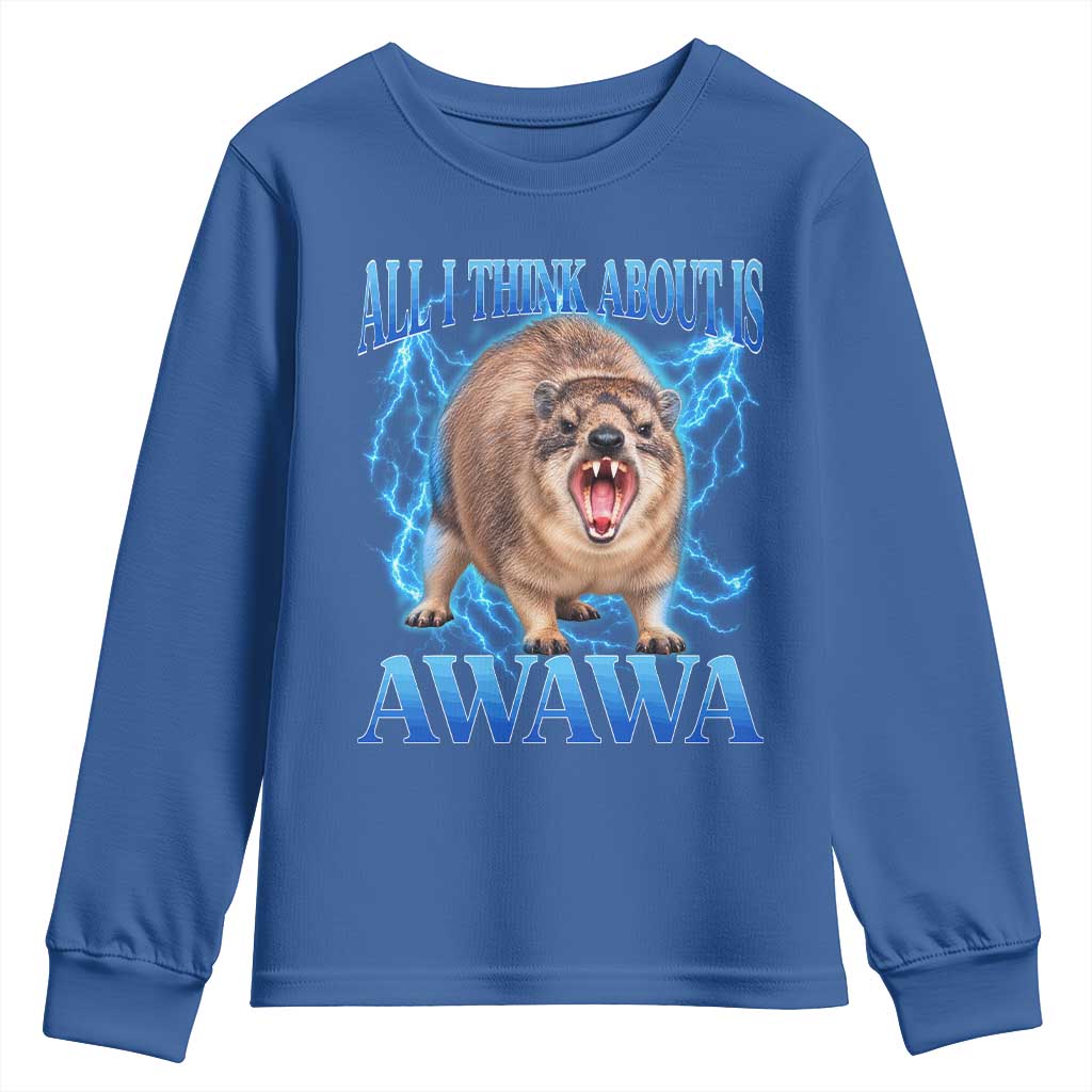 Funny Hyrax Meme Youth Sweatshirt All I Think About Is Awawa Meme 90s Bootleg Vintage Graphic
