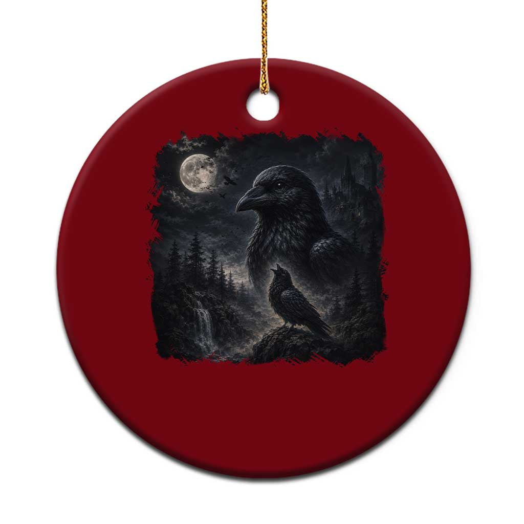 Gothic Raven Howling to the Moon Ceramic Ornament Vintage Crow Black Bird Castle Dark Fantasy Forest Graphic