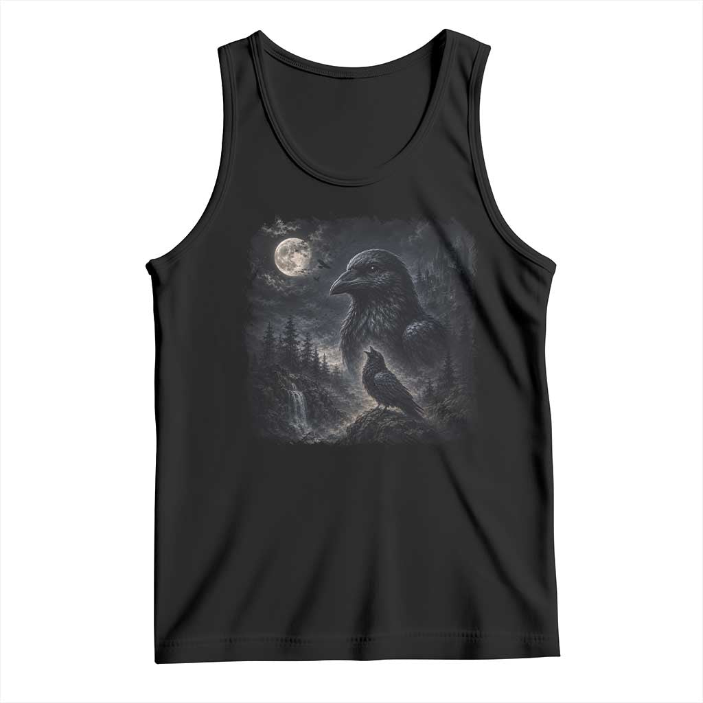 Gothic Raven Howling to the Moon Tank Top Vintage Crow Black Bird Castle Dark Fantasy Forest Graphic