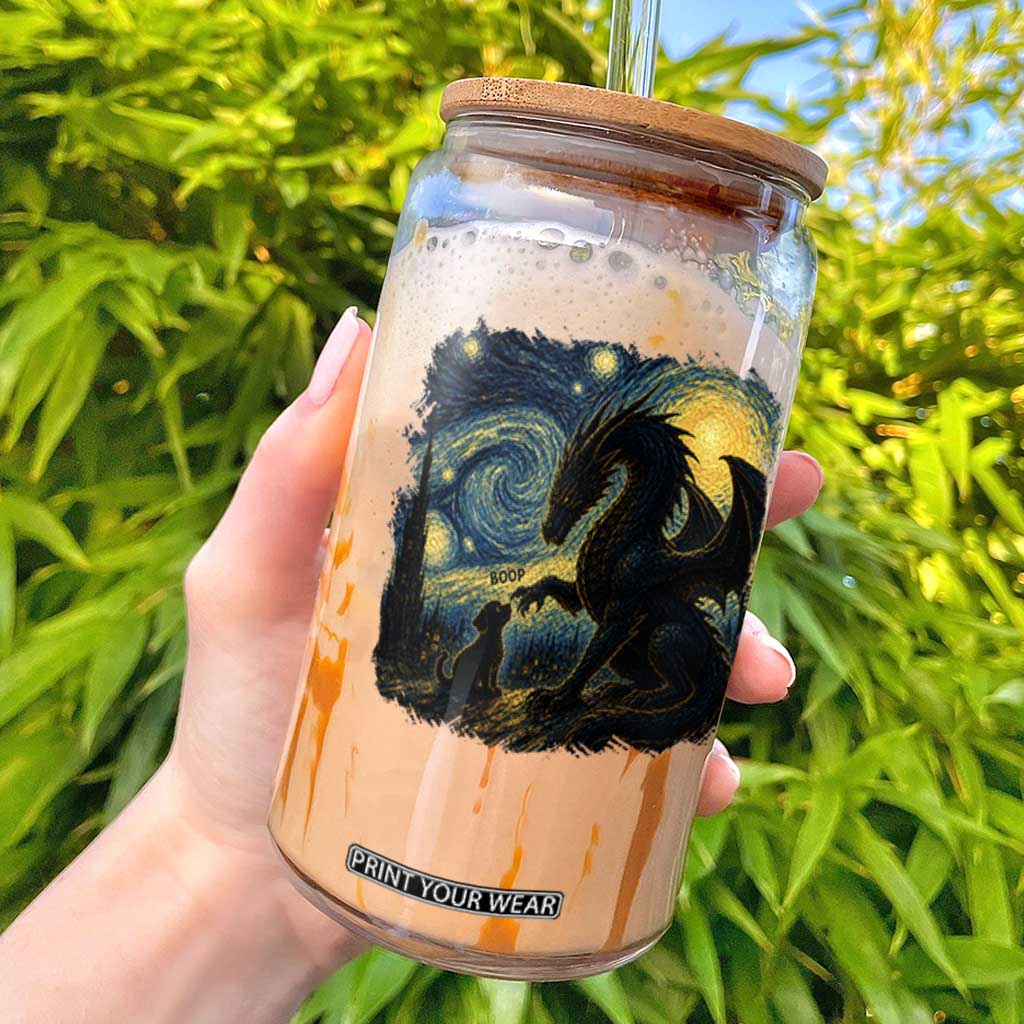 Dragon Boop Dog Starry Night Glass Can Cute Fantasy Night Van Gogh Parody Graphic