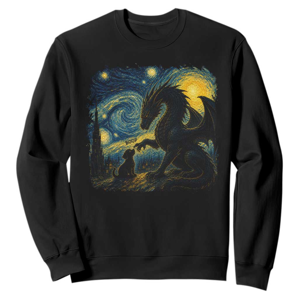 Dragon Boop Dog Starry Night Sweatshirt Cute Fantasy Night Van Gogh Parody Graphic