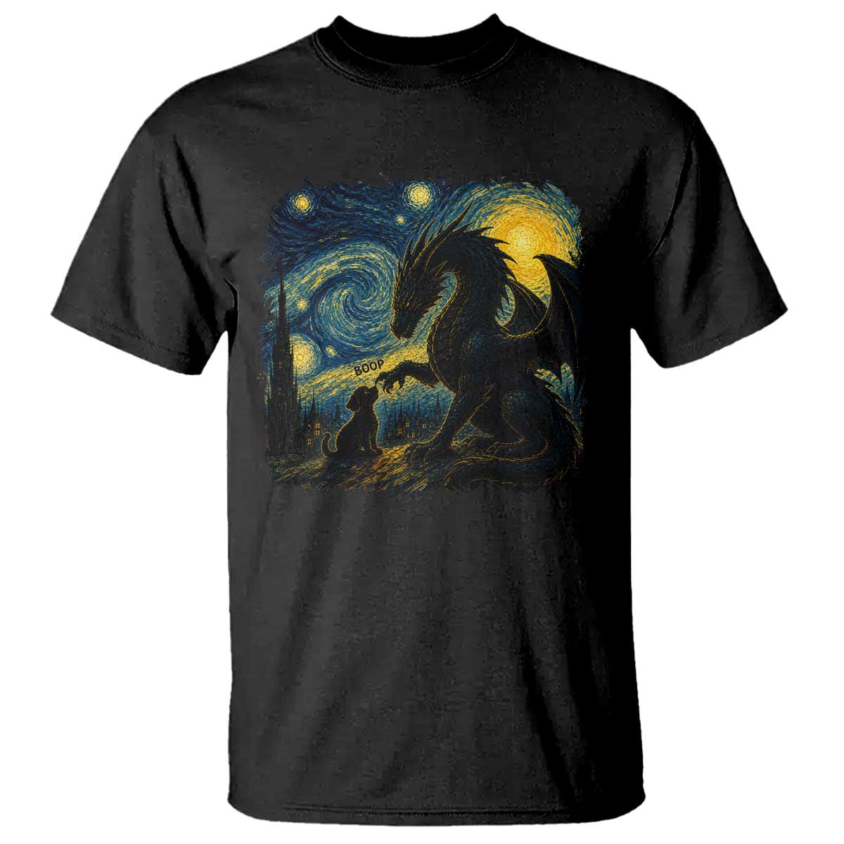 Dragon Boop Dog Starry Night T Shirt Cute Fantasy Night Van Gogh Parody Graphic