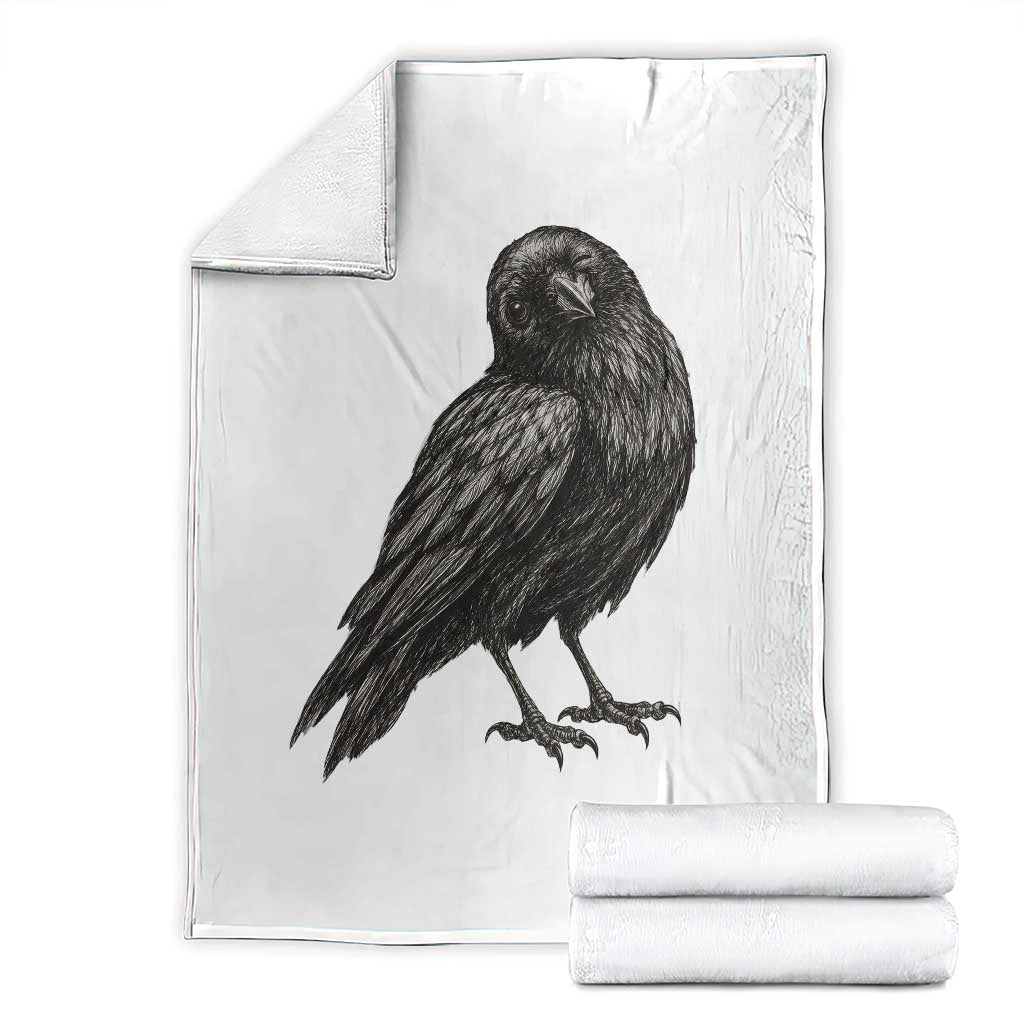 Winking Raven Crow Throw Blanket Vintage Dark Academia Funny Bird Graphic TS10 White Print Your Wear