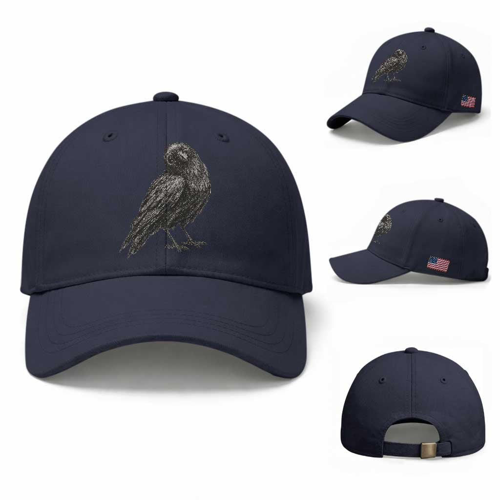 Winking Raven Crow Baseball Cap Vintage Dark Academia Funny Bird Graphic TS10 Baseball Cap Universal Fit Navy Print Your Wear