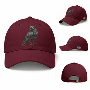 Winking Raven Crow Baseball Cap Vintage Dark Academia Funny Bird Graphic TS10 Baseball Cap Universal Fit Maroon Print Your Wear
