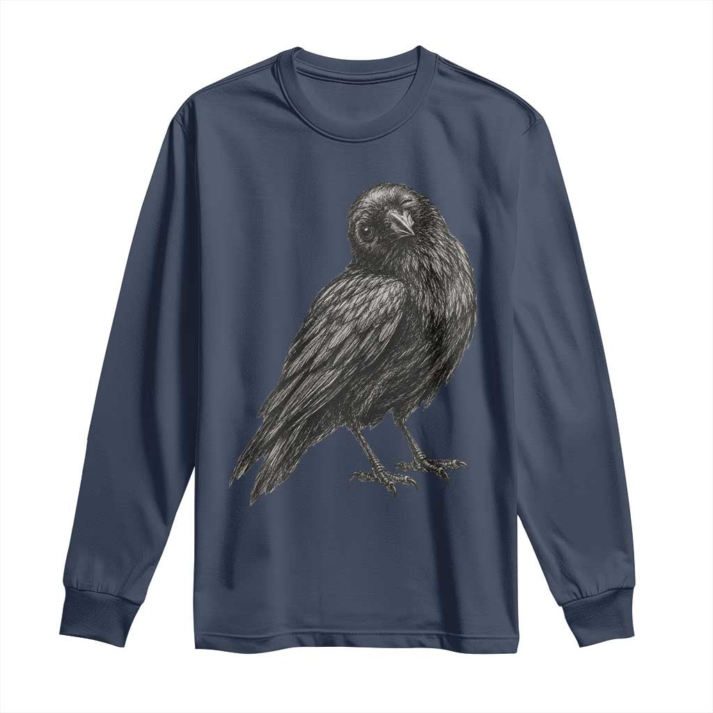Winking Raven Crow Long Sleeve Shirt Vintage Dark Academia Funny Bird Graphic TS10 Navy Print Your Wear
