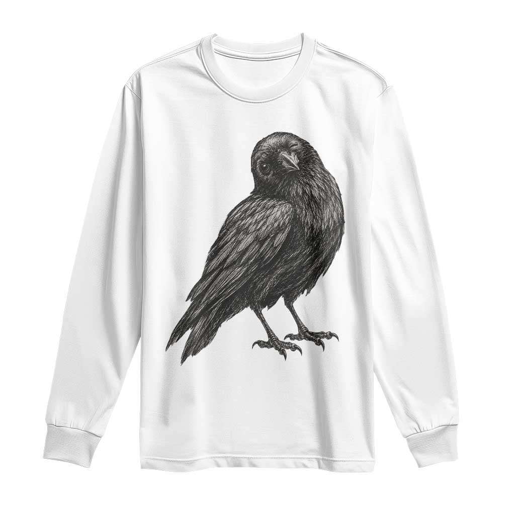 Winking Raven Crow Long Sleeve Shirt Vintage Dark Academia Funny Bird Graphic TS10 White Print Your Wear