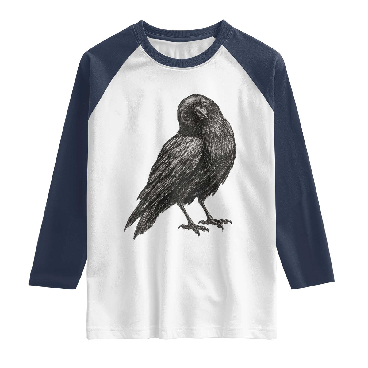 Winking Raven Crow Raglan Shirt Vintage Dark Academia Funny Bird Graphic TS10 White Navy Print Your Wear