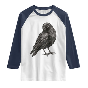 Winking Raven Crow Raglan Shirt Vintage Dark Academia Funny Bird Graphic TS10 White Navy Print Your Wear