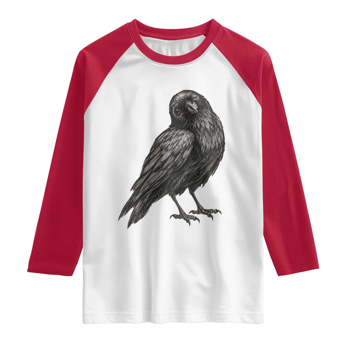 Winking Raven Crow Raglan Shirt Vintage Dark Academia Funny Bird Graphic TS10 White Red Print Your Wear