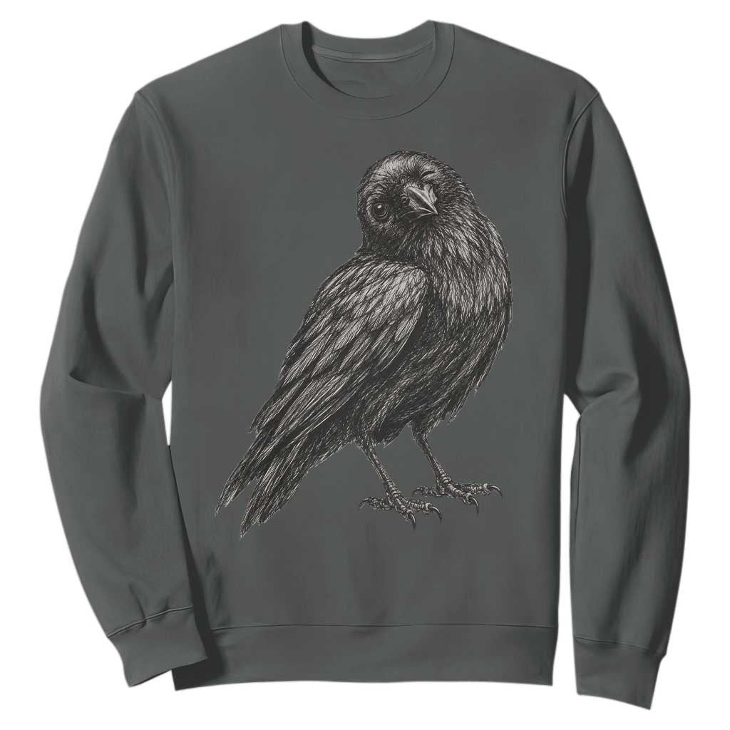 Winking Raven Crow Sweatshirt Vintage Dark Academia Funny Bird Graphic TS10 Dark Heather Print Your Wear