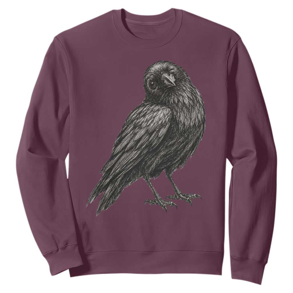 Winking Raven Crow Sweatshirt Vintage Dark Academia Funny Bird Graphic TS10 Maroon Print Your Wear
