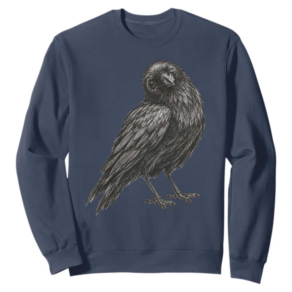Winking Raven Crow Sweatshirt Vintage Dark Academia Funny Bird Graphic TS10 Navy Print Your Wear