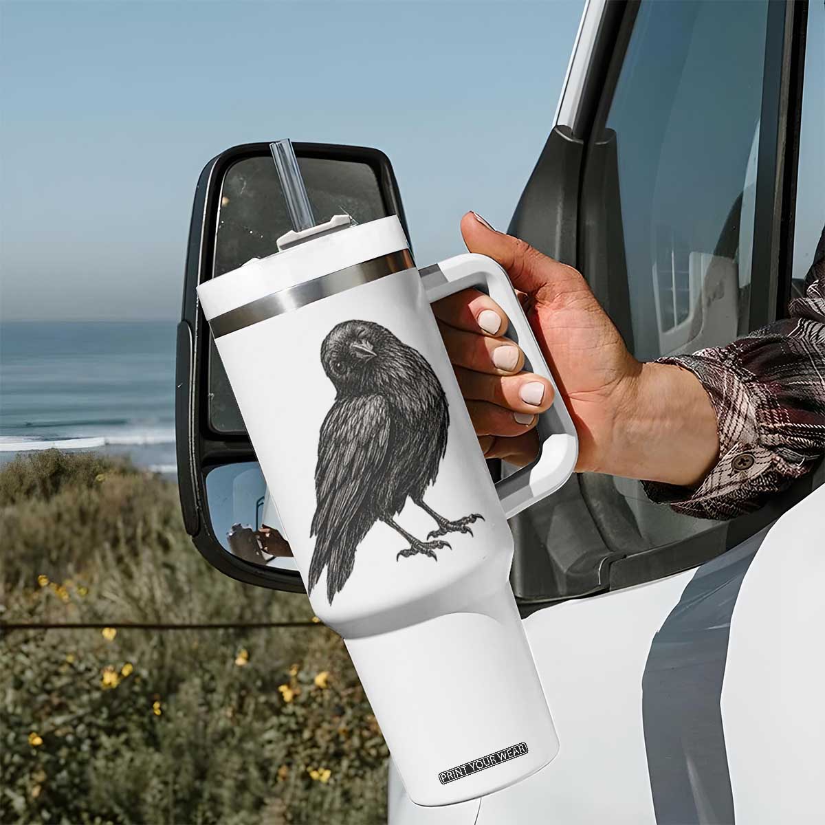 Winking Raven Crow Tumbler With Handle Vintage Dark Academia Funny Bird Graphic TS10 Print Your Wear